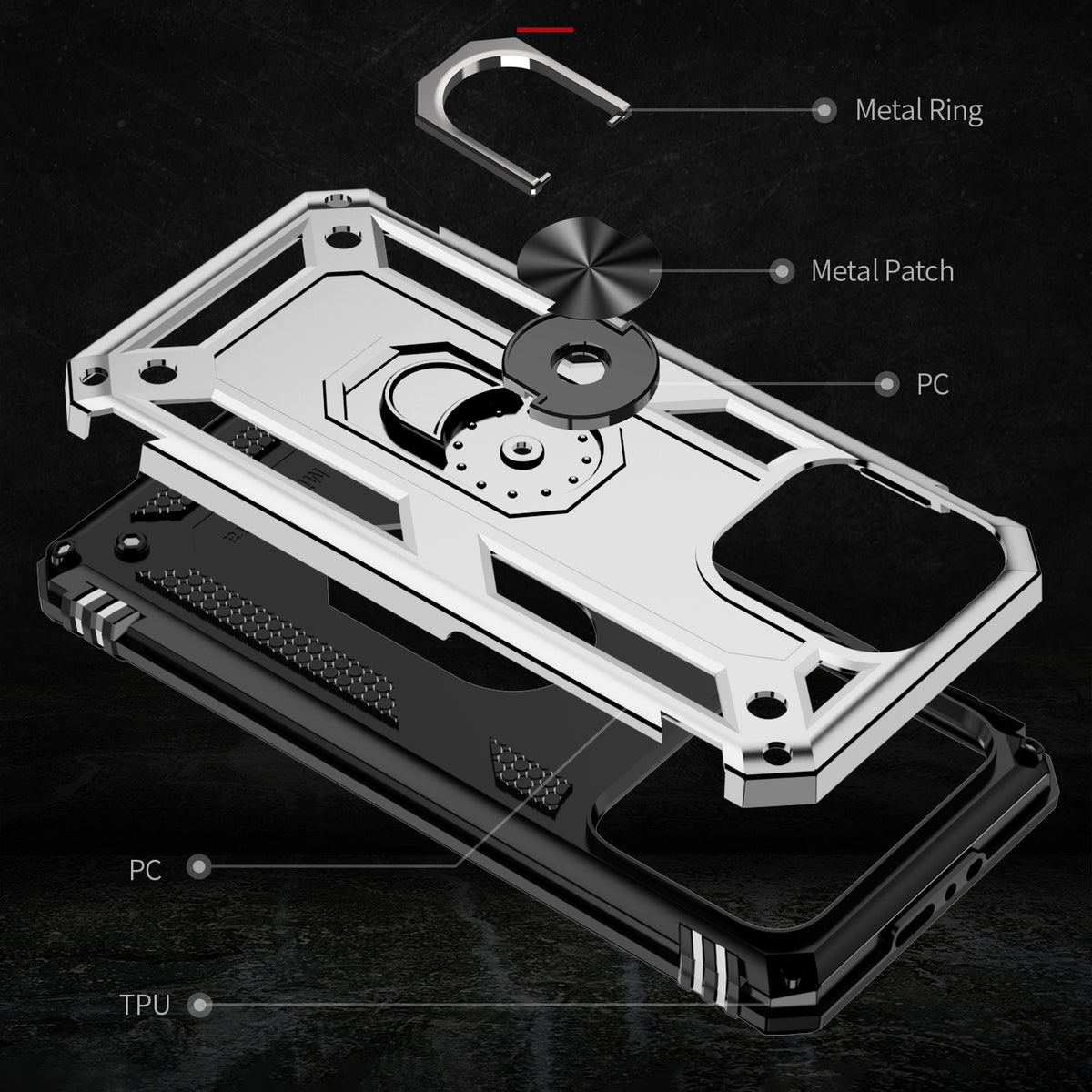 ELECTROPRIME For iPhone 15 Plus Shockproof TPU + PC Phone Case with Holder(Silver)
