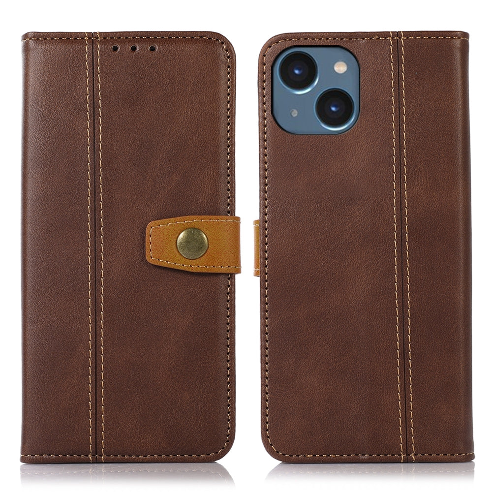 ELECTROPRIME For iPhone 15 Stitching Thread Calf Texture Leather Phone Case(Coffee)