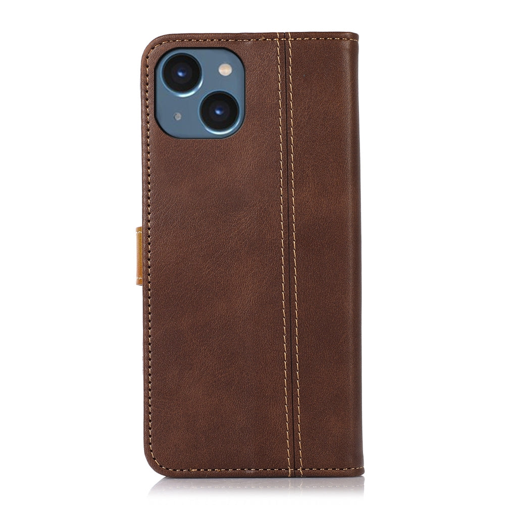 ELECTROPRIME For iPhone 15 Stitching Thread Calf Texture Leather Phone Case(Coffee)