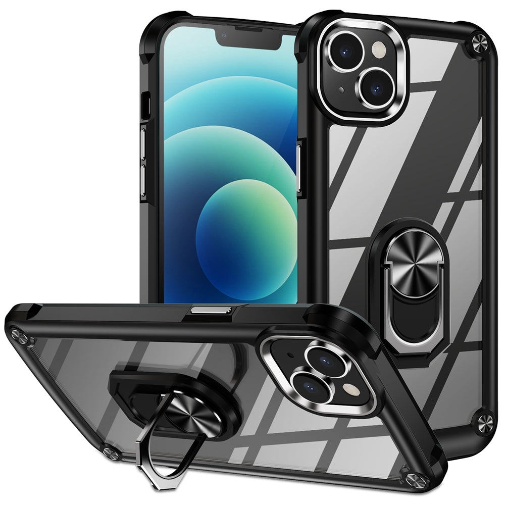 ELECTROPRIME For iPhone 15 Plus TPU + PC Lens Protection Phone Case with Ring Holder(Black)