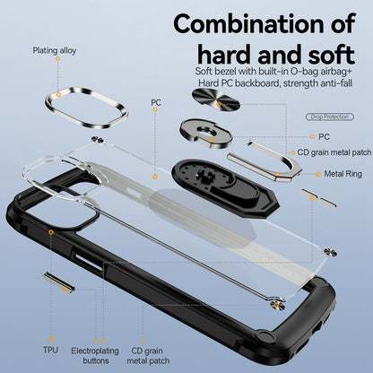ELECTROPRIME For iPhone 15 Plus TPU + PC Lens Protection Phone Case with Ring Holder(Black)
