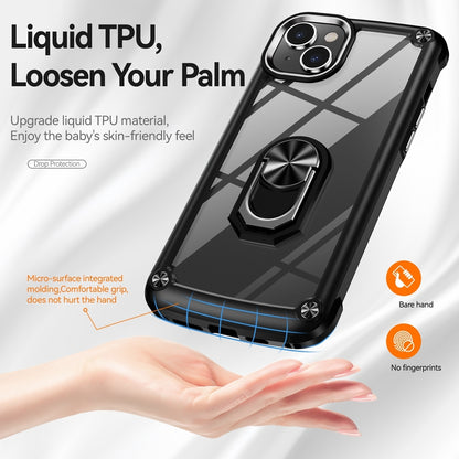 ELECTROPRIME For iPhone 15 Plus TPU + PC Lens Protection Phone Case with Ring Holder(Black)