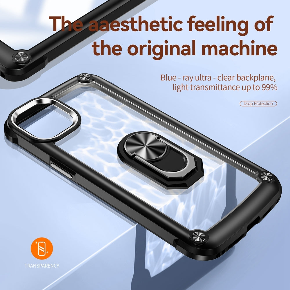 ELECTROPRIME For iPhone 15 Plus TPU + PC Lens Protection Phone Case with Ring Holder(Black)