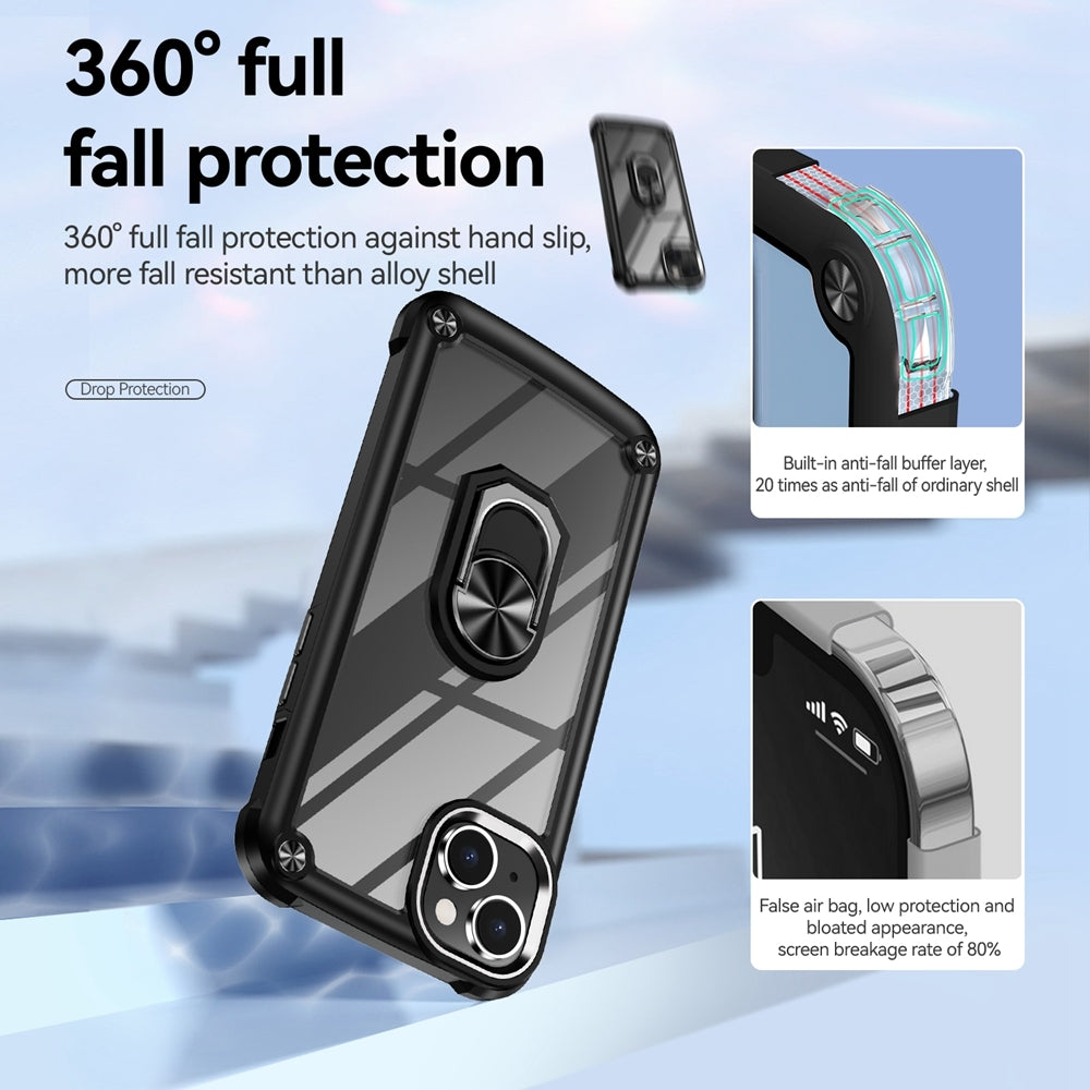 ELECTROPRIME For iPhone 15 Plus TPU + PC Lens Protection Phone Case with Ring Holder(Black)