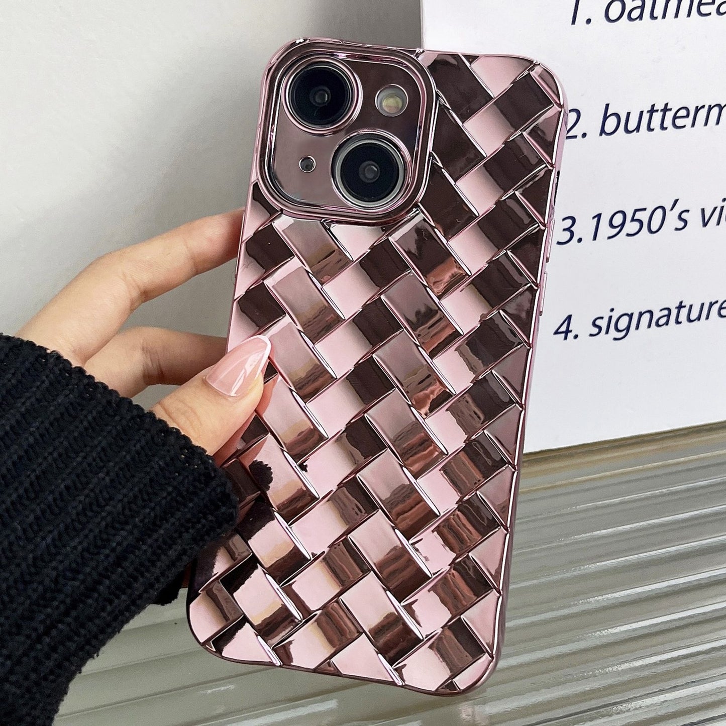 ELECTROPRIME For iPhone 15 Retro Weave Texture Electroplating Phone Case(Rose Gold)
