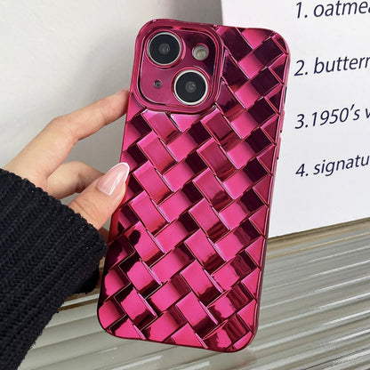 ELECTROPRIME For iPhone 15 Retro Weave Texture Electroplating Phone Case(Rose Red)