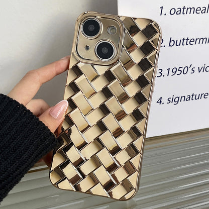 ELECTROPRIME For iPhone 15 Retro Weave Texture Electroplating Phone Case(Gold)
