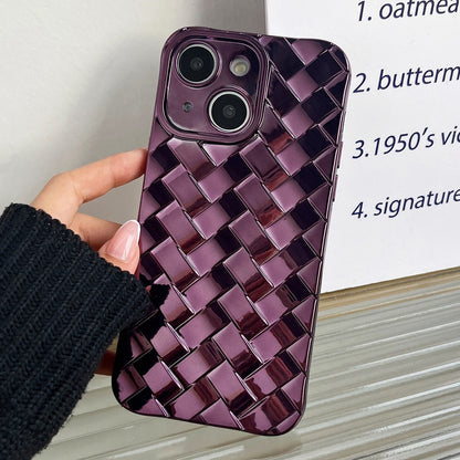 ELECTROPRIME For iPhone 15 Retro Weave Texture Electroplating Phone Case(Purple)