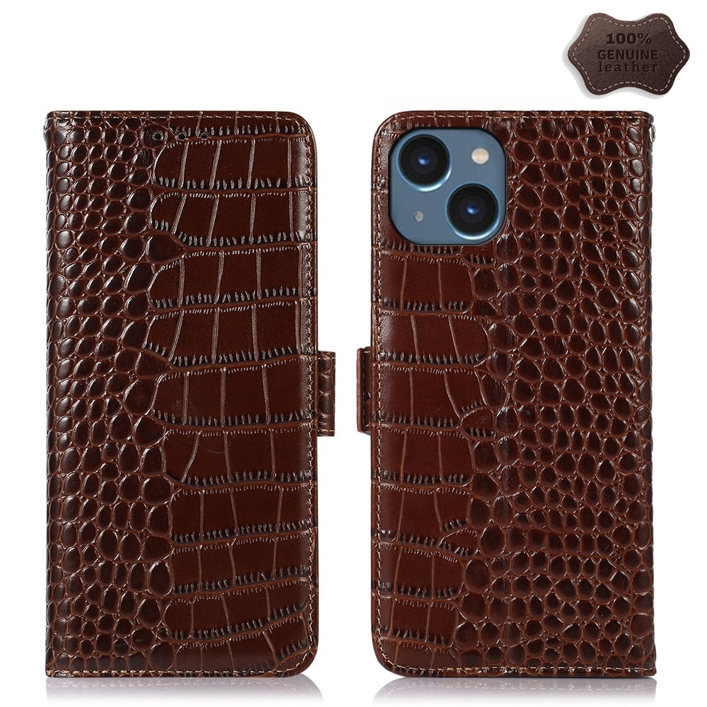 ELECTROPRIME For iPhone 15 Plus Crocodile Top Layer Cowhide Leather Phone Case(Brown)