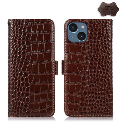ELECTROPRIME For iPhone 15 Plus Crocodile Top Layer Cowhide Leather Phone Case(Brown)