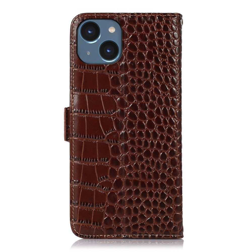 ELECTROPRIME For iPhone 15 Plus Crocodile Top Layer Cowhide Leather Phone Case(Brown)