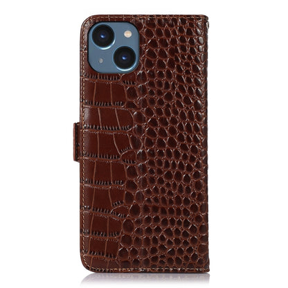 ELECTROPRIME For iPhone 15 Plus Crocodile Top Layer Cowhide Leather Phone Case(Brown)