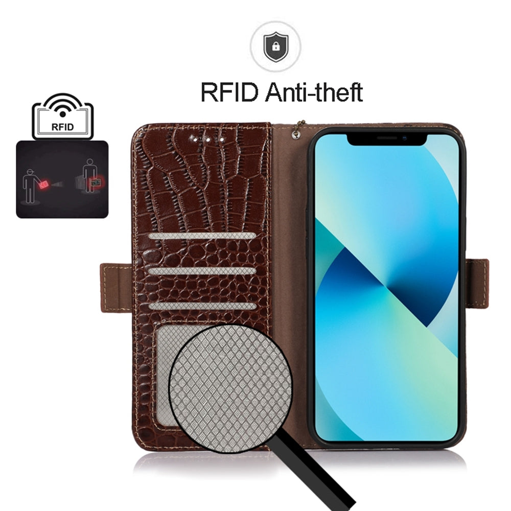 ELECTROPRIME For iPhone 15 Plus Crocodile Top Layer Cowhide Leather Phone Case(Brown)