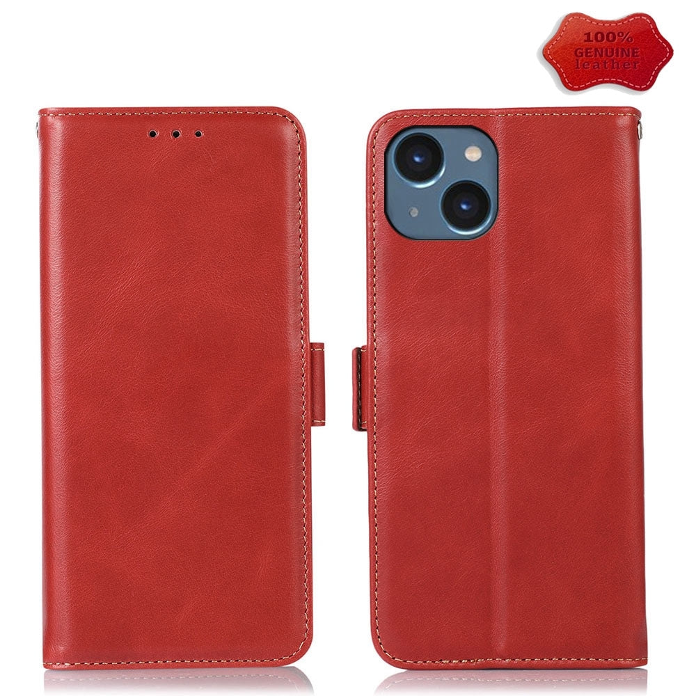 ELECTROPRIME For iPhone 15 Crazy Horse Top Layer Cowhide Leather Phone Case(Red)