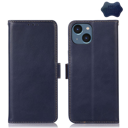 ELECTROPRIME For iPhone 15 Crazy Horse Top Layer Cowhide Leather Phone Case(Blue)