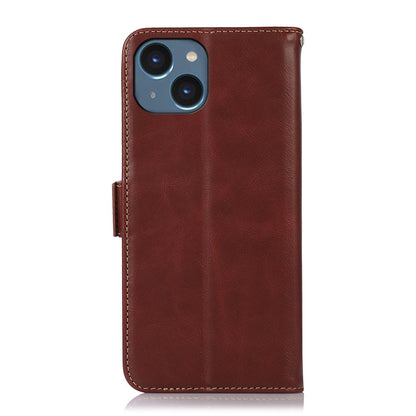 ELECTROPRIME For iPhone 15 Crazy Horse Top Layer Cowhide Leather Phone Case(Brown)