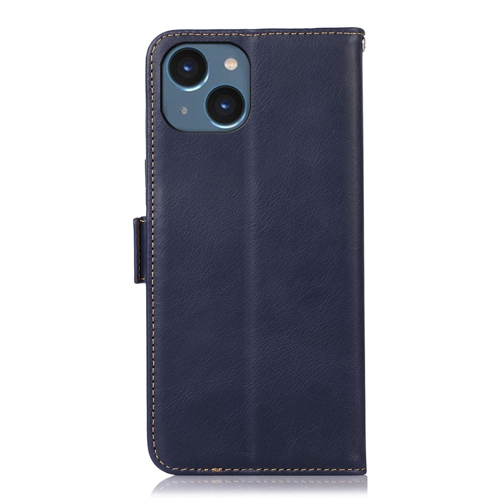 ELECTROPRIME For iPhone 15 Plus Crazy Horse Top Layer Cowhide Leather Phone Case(Blue)