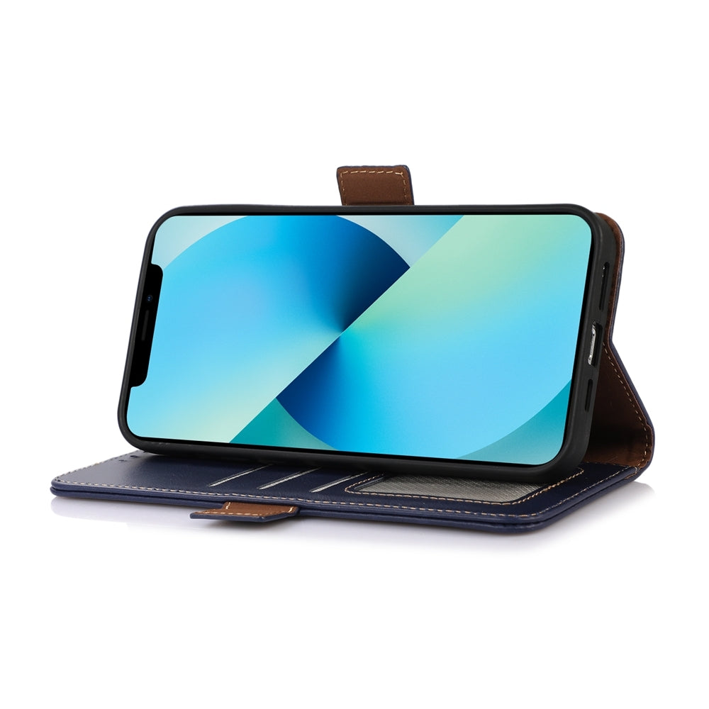 ELECTROPRIME For iPhone 15 Plus Crazy Horse Top Layer Cowhide Leather Phone Case(Blue)