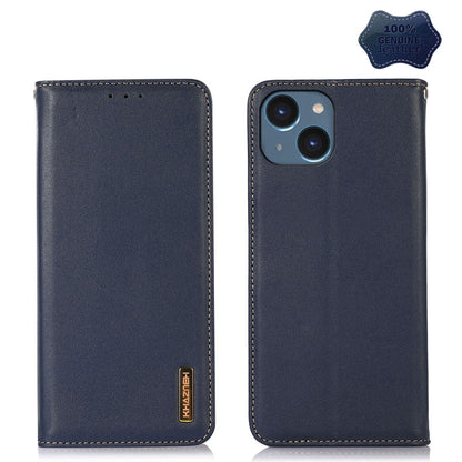 ELECTROPRIME For iPhone 15 KHAZNEH Nappa Top Layer Cowhide Leather Phone Case(Blue)