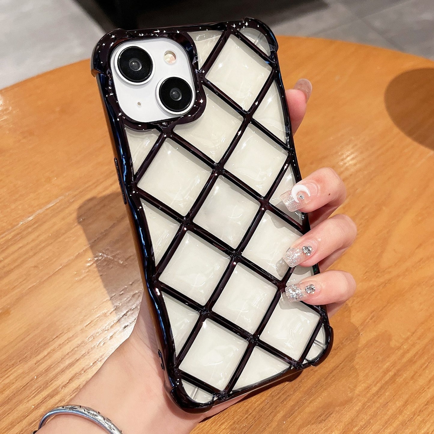 ELECTROPRIME For iPhone 15 3D Diamond Lattice Laser Engraving Phone Case(Black)