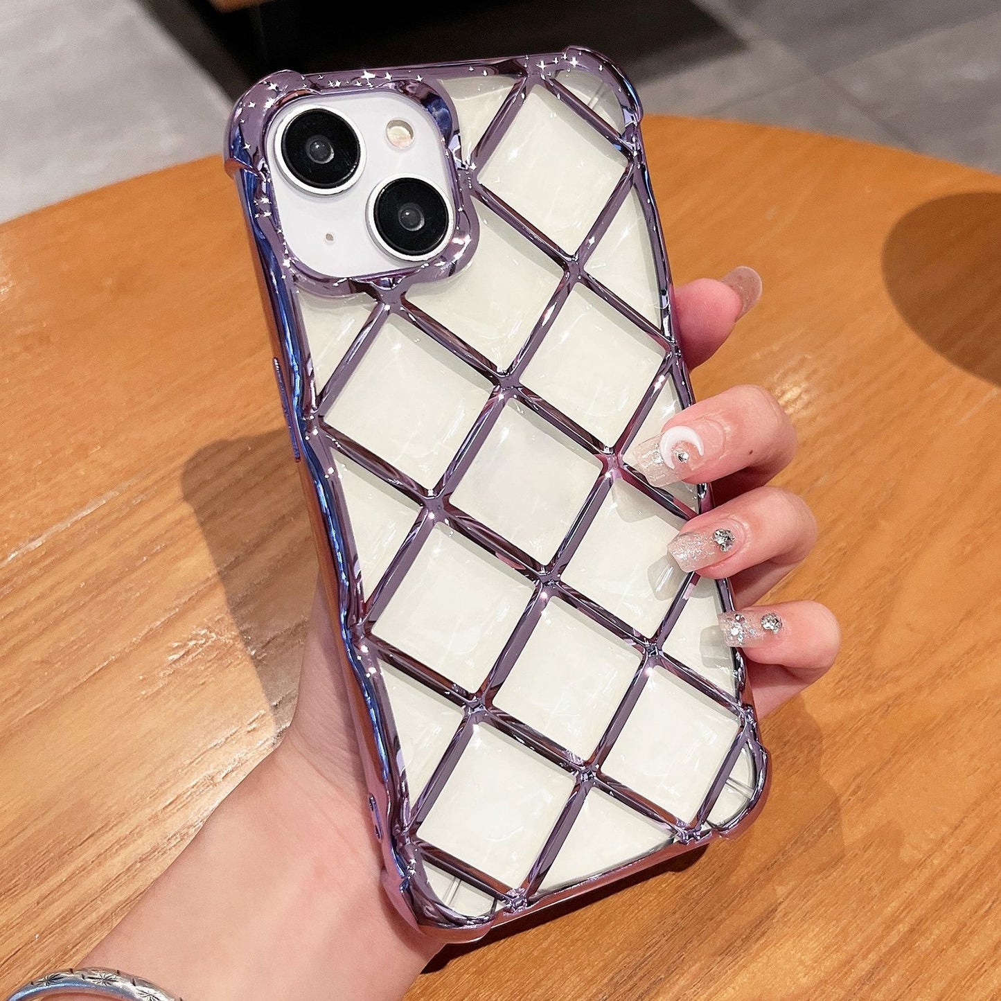 ELECTROPRIME For iPhone 15 3D Diamond Lattice Laser Engraving Phone Case(Purple)
