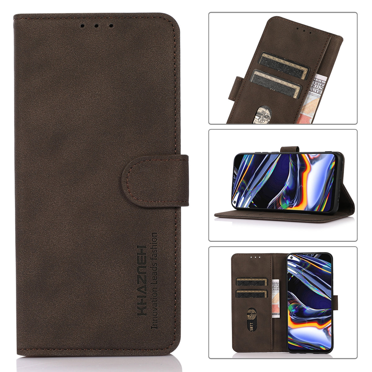 ELECTROPRIME For iPhone 15 Plus KHAZNEH Matte Texture Leather Phone Case(Brown)