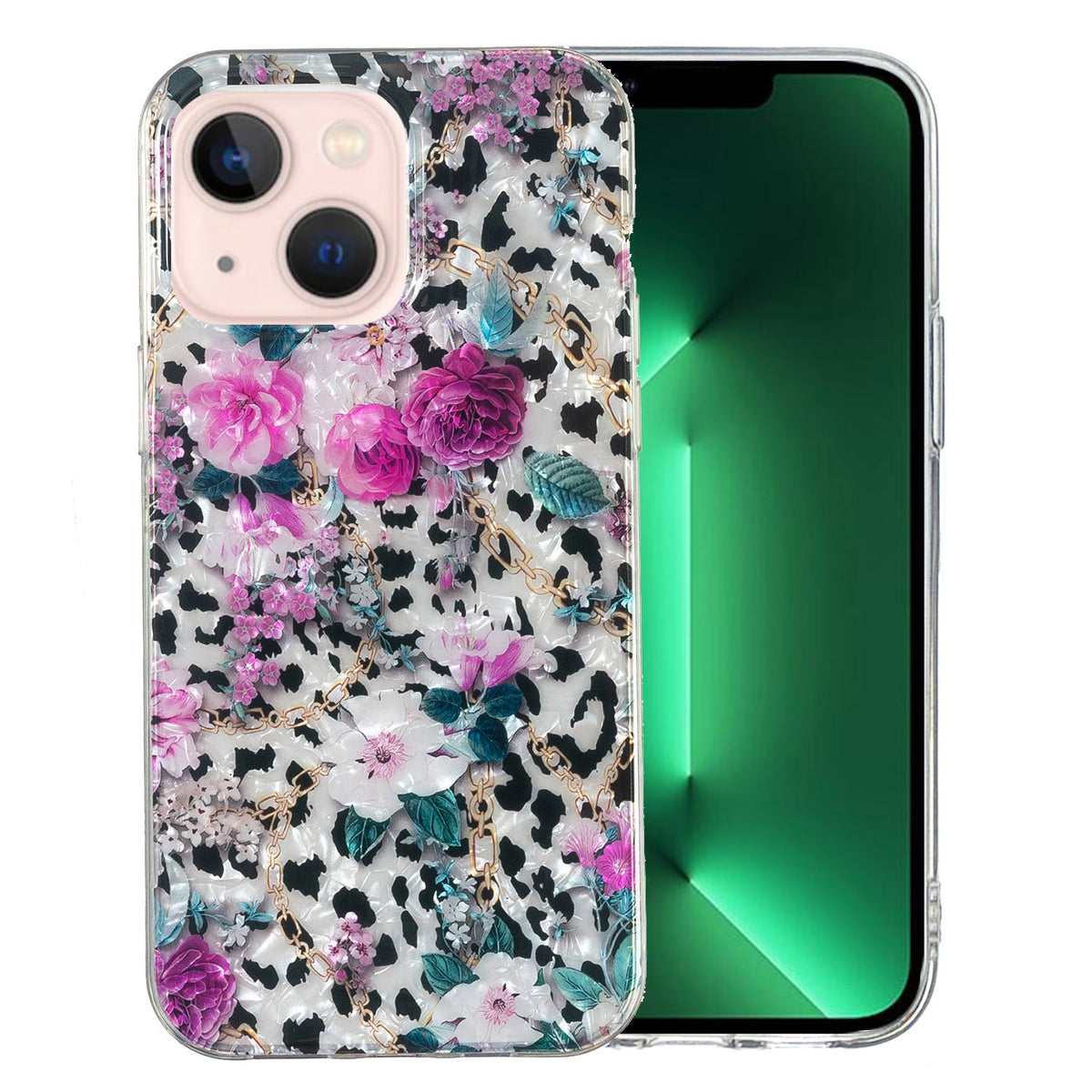 ELECTROPRIME For iPhone 15 Plus IMD Shell Pattern TPU Phone Case(Leopard Flower)