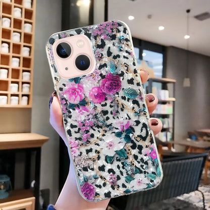 ELECTROPRIME For iPhone 15 Plus IMD Shell Pattern TPU Phone Case(Leopard Flower)
