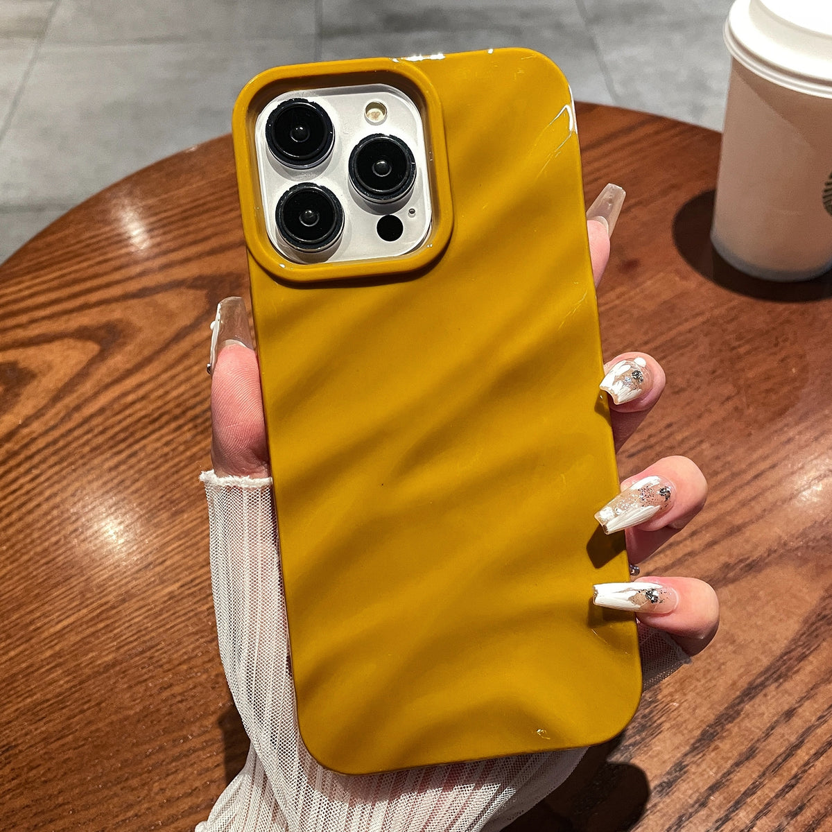 ELECTROPRIME For iPhone 15 Plus Solid Color Wave Texture TPU Phone Case(Ginger)