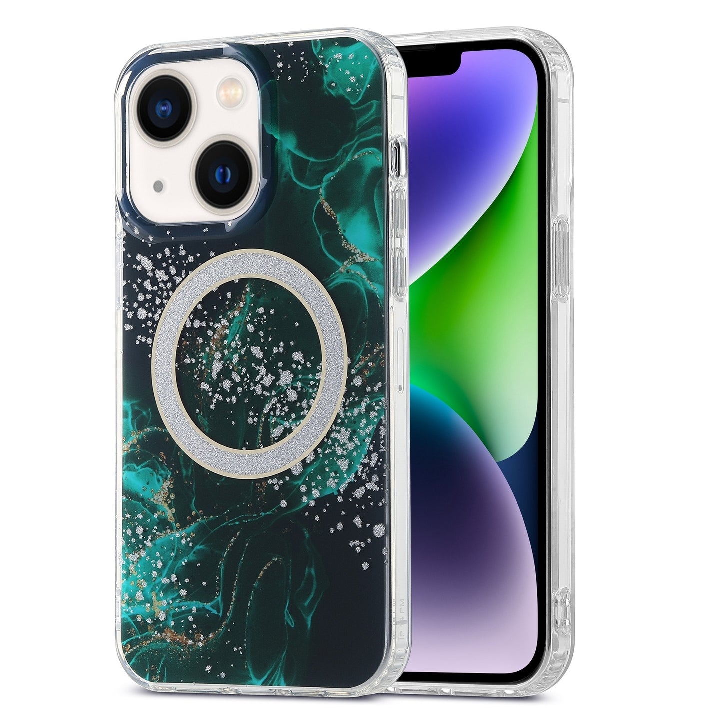 ELECTROPRIME For iPhone 15 Dual-side IMD Marble Magsafe Phone Case(Dark Green)