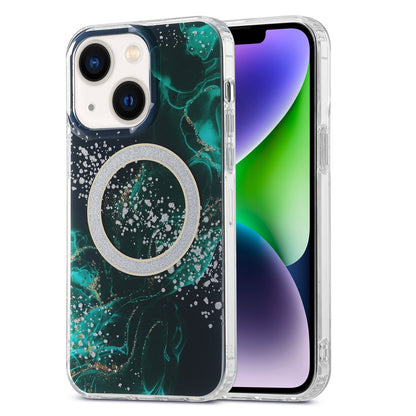 ELECTROPRIME For iPhone 15 Dual-side IMD Marble Magsafe Phone Case(Dark Green)