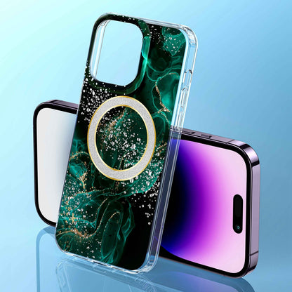 ELECTROPRIME For iPhone 15 Dual-side IMD Marble Magsafe Phone Case(Dark Green)