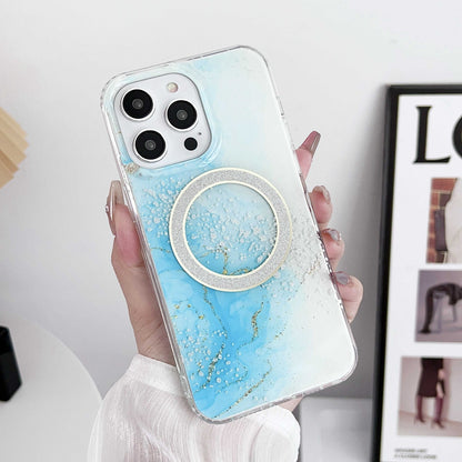 ELECTROPRIME For iPhone 15 Dual-side IMD Marble Magsafe Phone Case(Sky Blue)