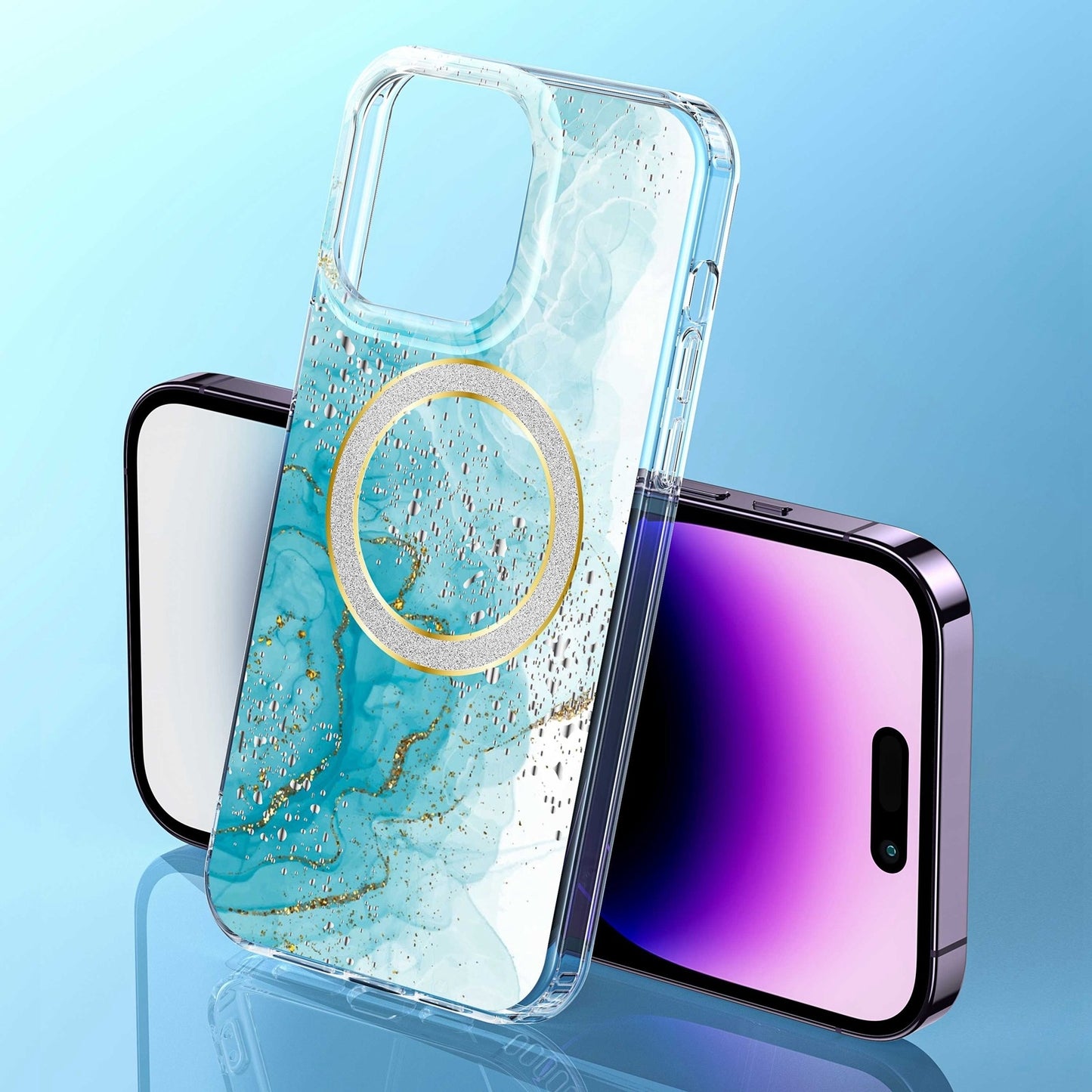ELECTROPRIME For iPhone 15 Dual-side IMD Marble Magsafe Phone Case(Sky Blue)