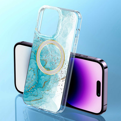 ELECTROPRIME For iPhone 15 Dual-side IMD Marble Magsafe Phone Case(Sky Blue)