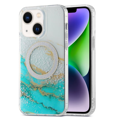 ELECTROPRIME For iPhone 15 Dual-side IMD Marble Magsafe Phone Case(White Green)