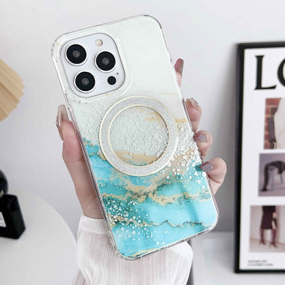 ELECTROPRIME For iPhone 15 Dual-side IMD Marble Magsafe Phone Case(White Green)