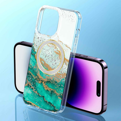ELECTROPRIME For iPhone 15 Dual-side IMD Marble Magsafe Phone Case(White Green)
