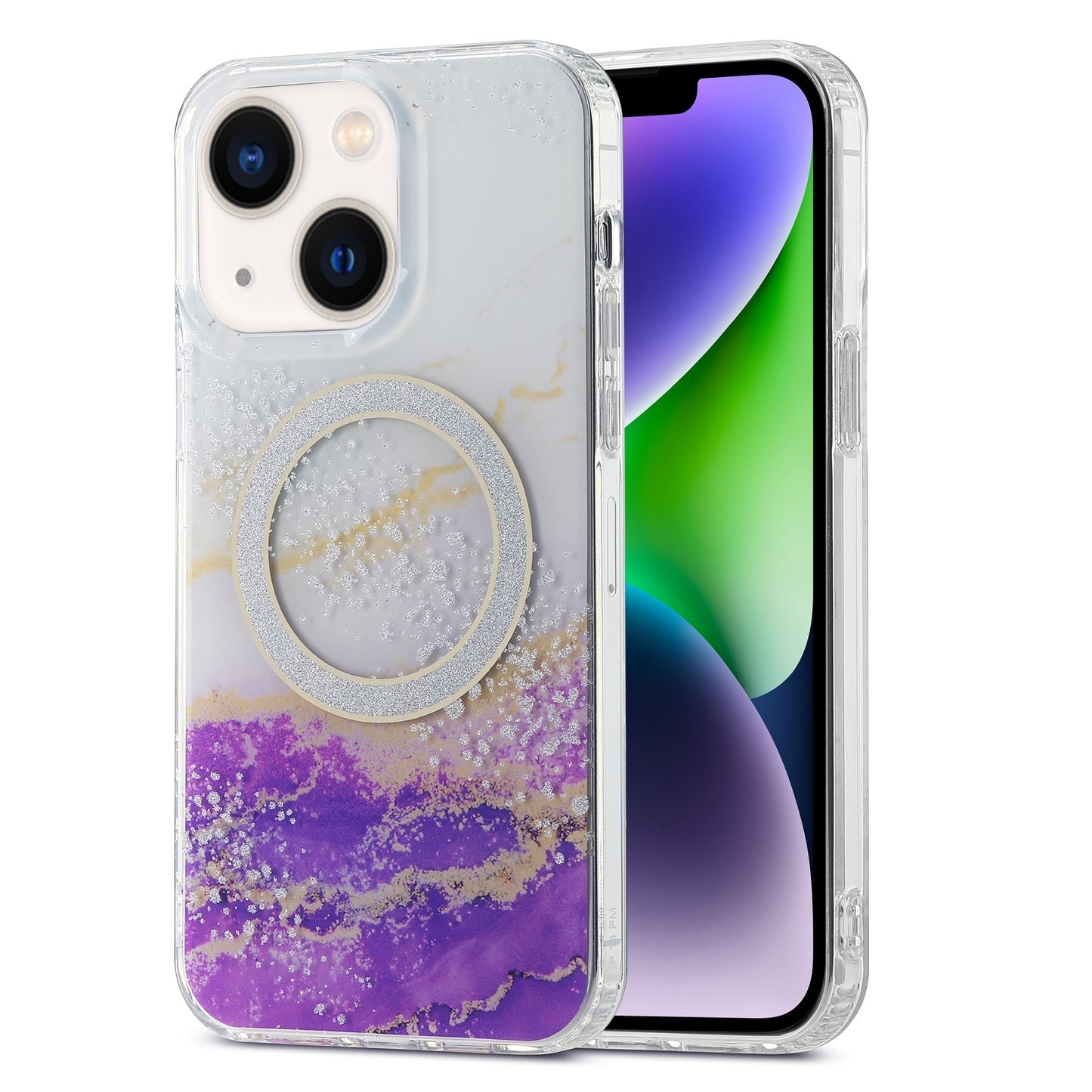 ELECTROPRIME For iPhone 15 Dual-side IMD Marble Magsafe Phone Case(White Purple)