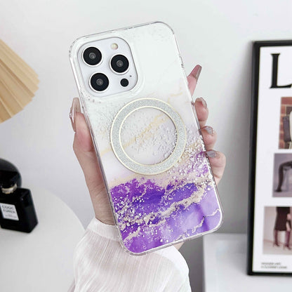 ELECTROPRIME For iPhone 15 Dual-side IMD Marble Magsafe Phone Case(White Purple)