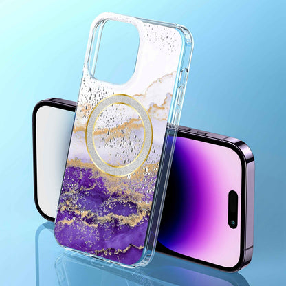 ELECTROPRIME For iPhone 15 Dual-side IMD Marble Magsafe Phone Case(White Purple)