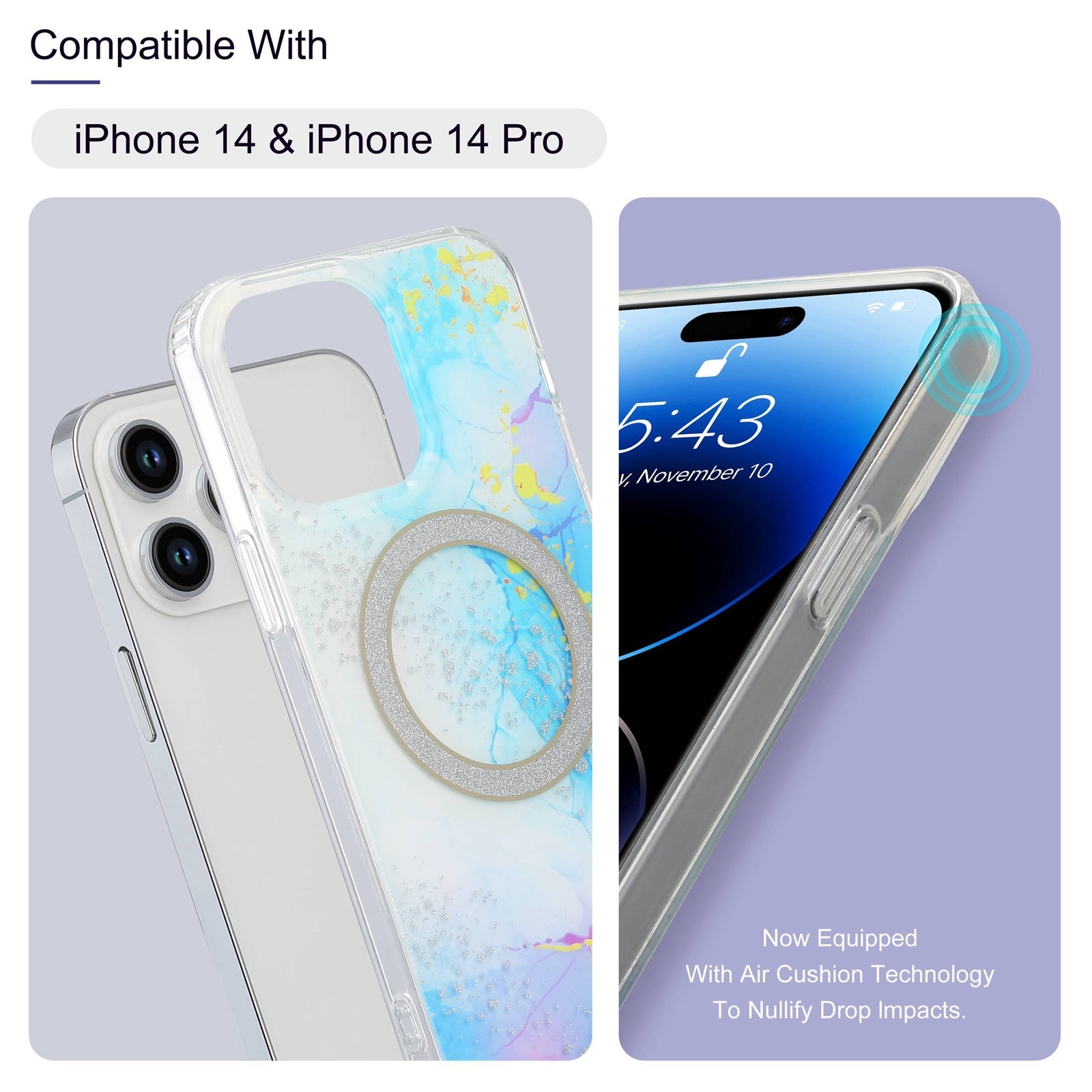 ELECTROPRIME For iPhone 15 Dual-side IMD Marble Magsafe Phone Case(Sky Blue)