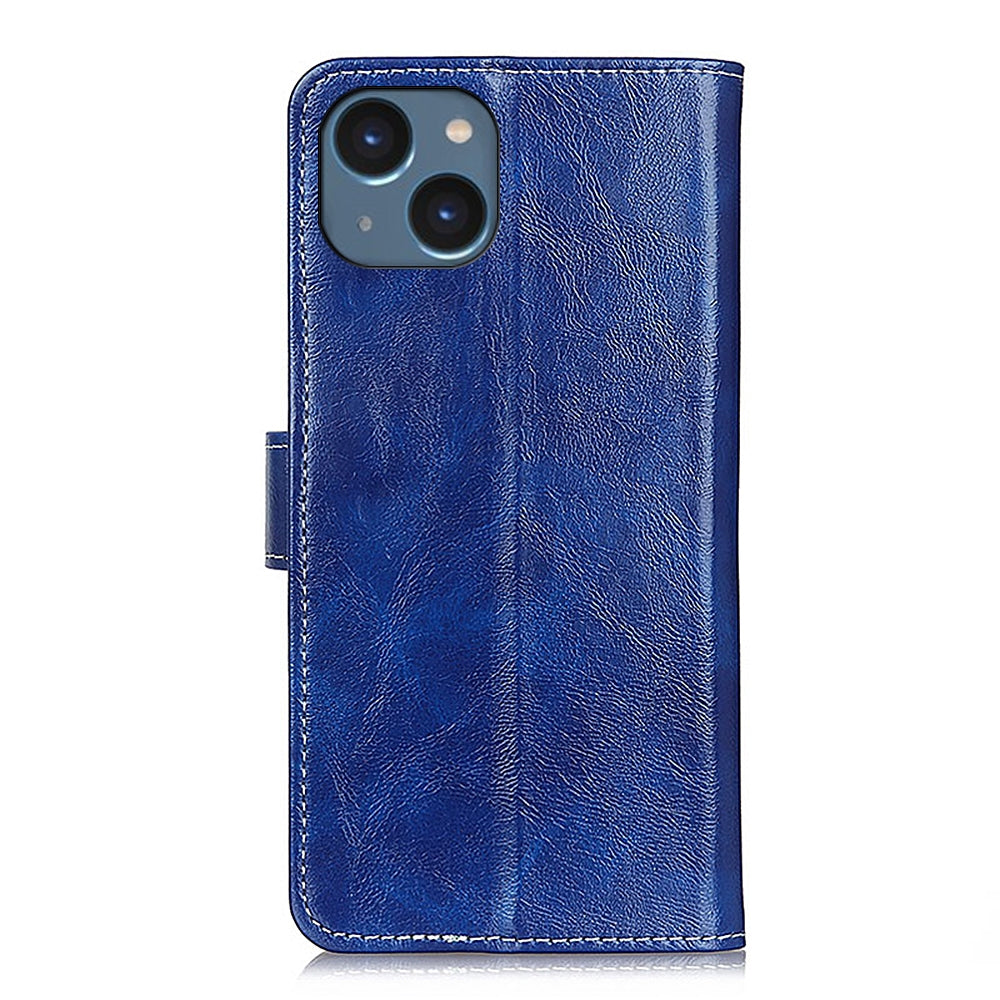 ELECTROPRIME For iPhone 15 Retro Crazy Horse Texture Horizontal Flip Leather Phone Case(Blue)