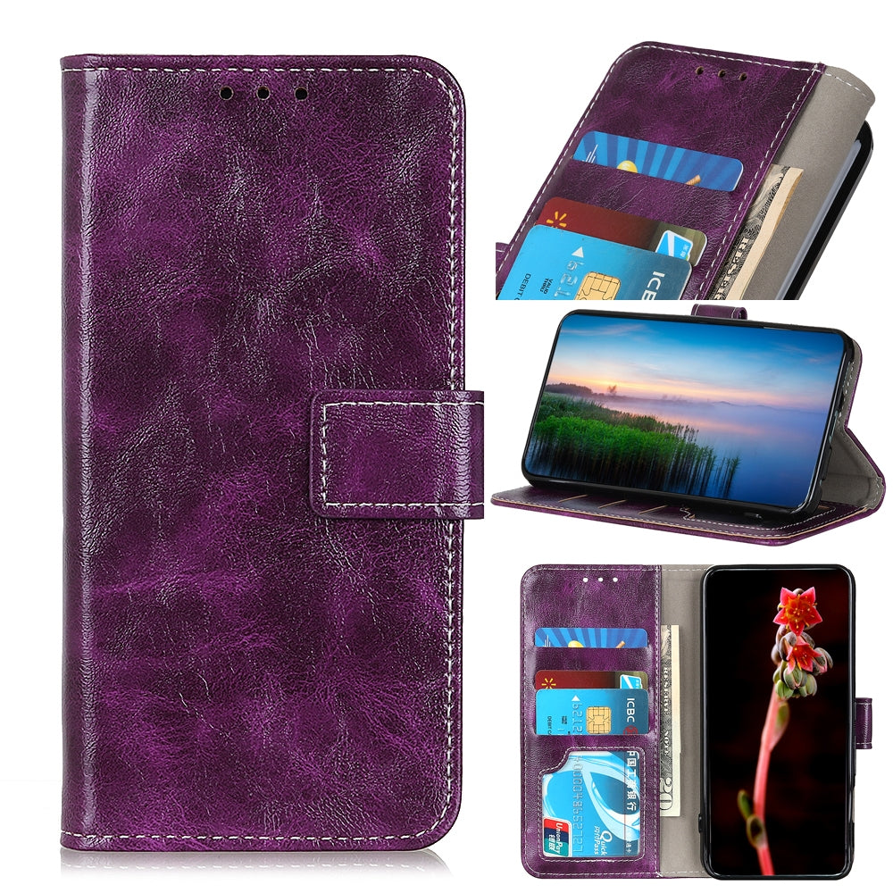 ELECTROPRIME For iPhone 15 Retro Crazy Horse Texture Horizontal Flip Leather Phone Case(Purple)