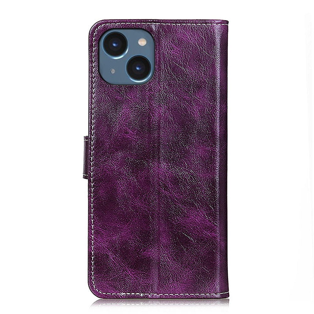 ELECTROPRIME For iPhone 15 Retro Crazy Horse Texture Horizontal Flip Leather Phone Case(Purple)