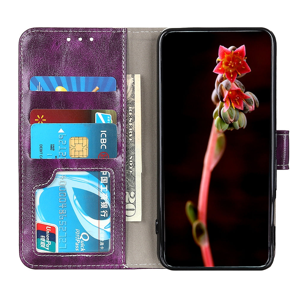 ELECTROPRIME For iPhone 15 Retro Crazy Horse Texture Horizontal Flip Leather Phone Case(Purple)