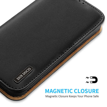 ELECTROPRIME For iPhone 15 Plus DUX DUCIS Hivo Series Cowhide + PU + TPU Flip Phone Case(Black)