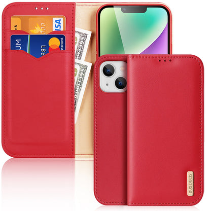 ELECTROPRIME For iPhone 15 DUX DUCIS Hivo Series Cowhide + PU + TPU Flip Phone Case(Red)