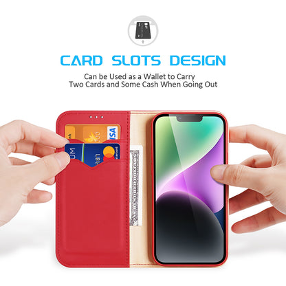 ELECTROPRIME For iPhone 15 DUX DUCIS Hivo Series Cowhide + PU + TPU Flip Phone Case(Red)