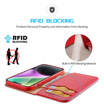 ELECTROPRIME For iPhone 15 DUX DUCIS Hivo Series Cowhide + PU + TPU Flip Phone Case(Red)